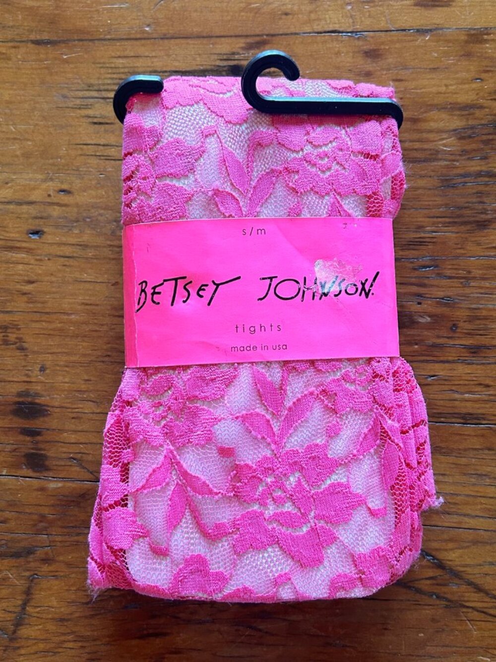 Vintage Betsey Johnson bright pink floral lace tights